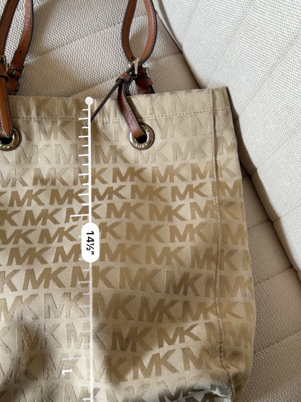 Michael Kors Tan Monogram Tote with Brown Leather Handles - Picture 7 of 7